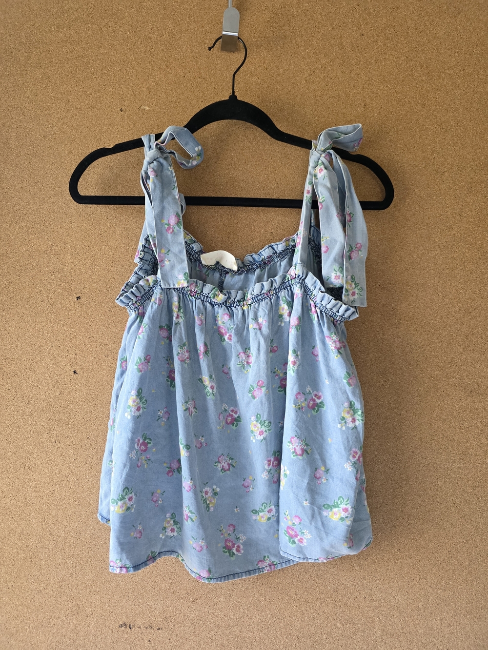 Almost Pink Blue Floral Tencel Top L Adjustable Tie Strap Cottagecore Romantic